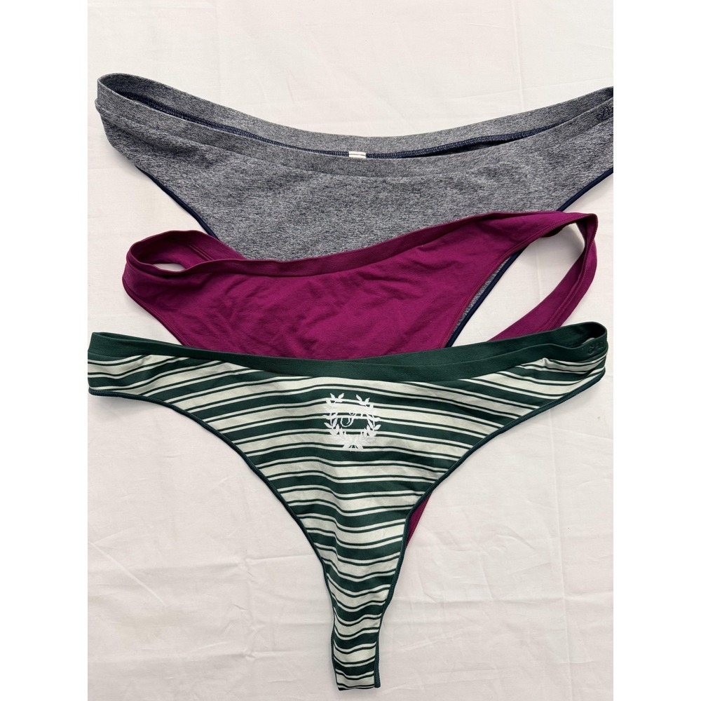 PINK Victoria's Secret Thong Panties Womens XXL Multicolor 3 Pack Striped‎